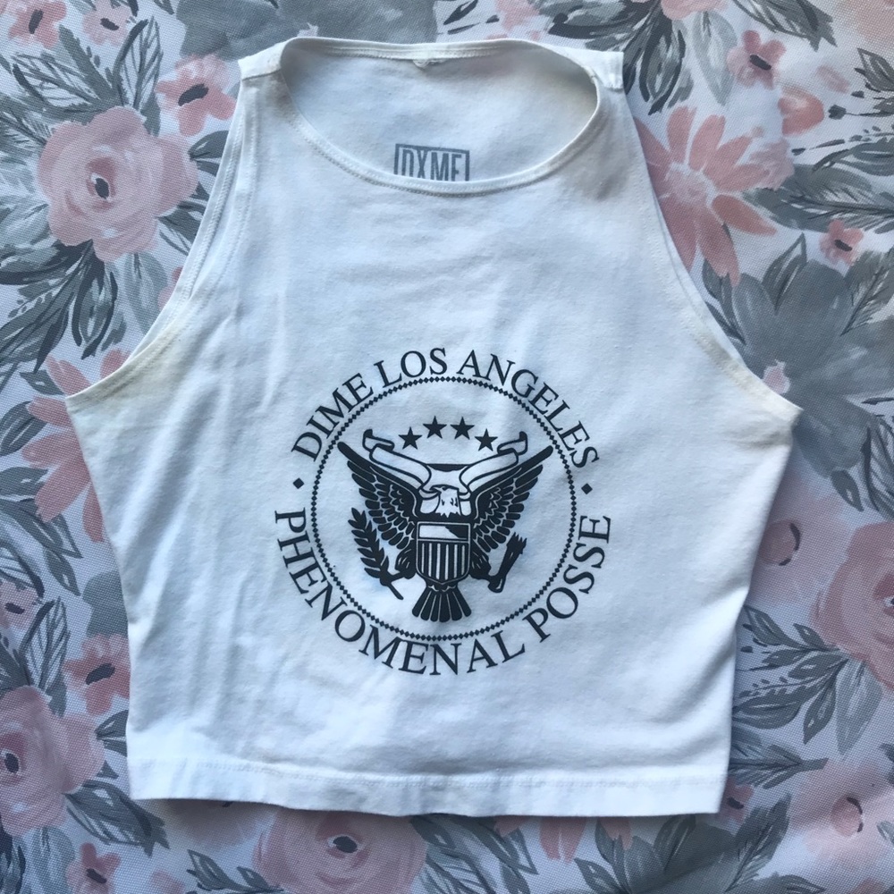 WHITE GRAPHIC MUSCLE CROP TANK